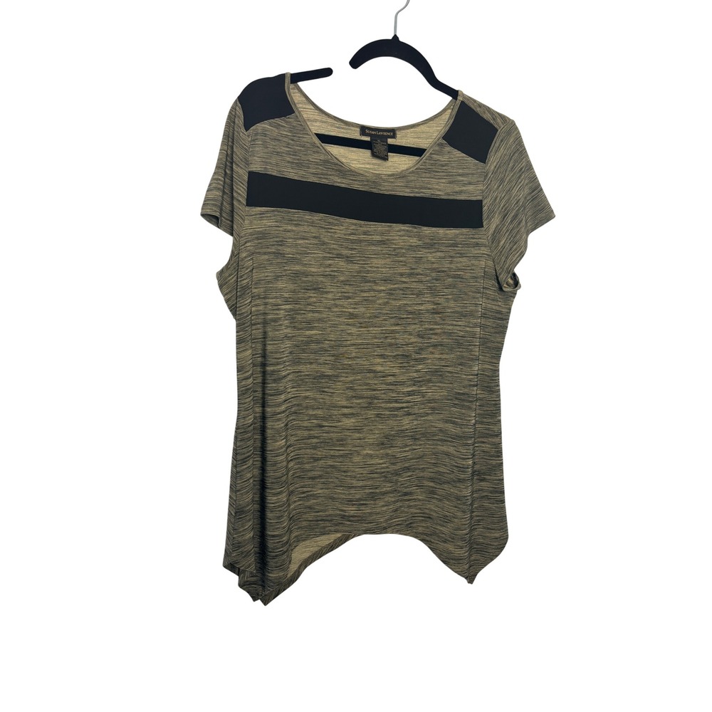 Susan Lawrence Womens Top XL Olive Green Space Dye Sharkbite Hem Modern Gorpcore